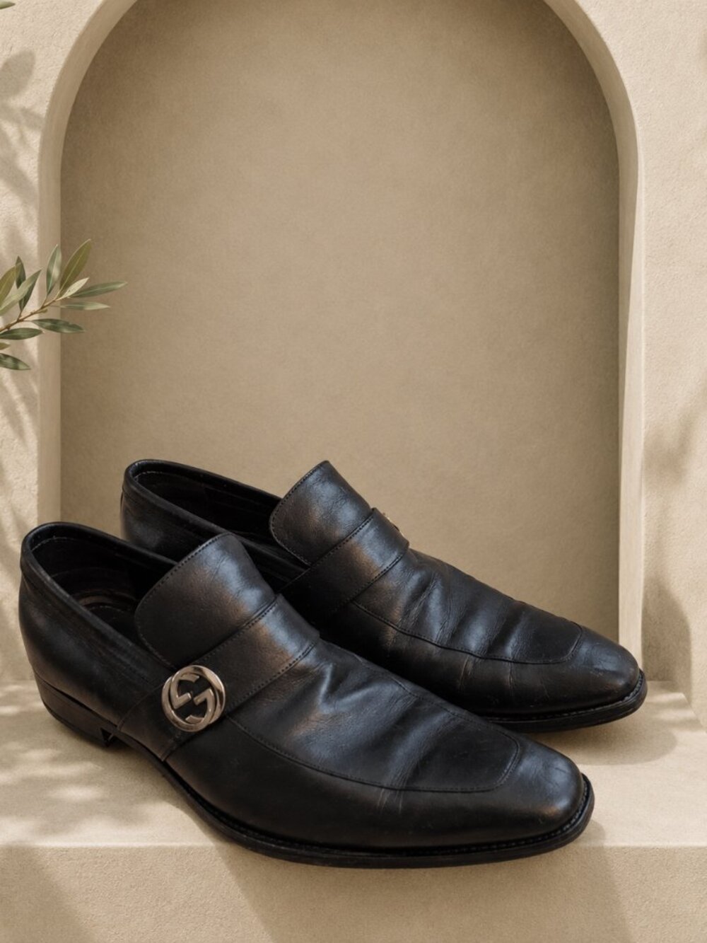 Gucci Horsebit Loafers Black Leather Slip On Dress Shoes Italy Men's 9D